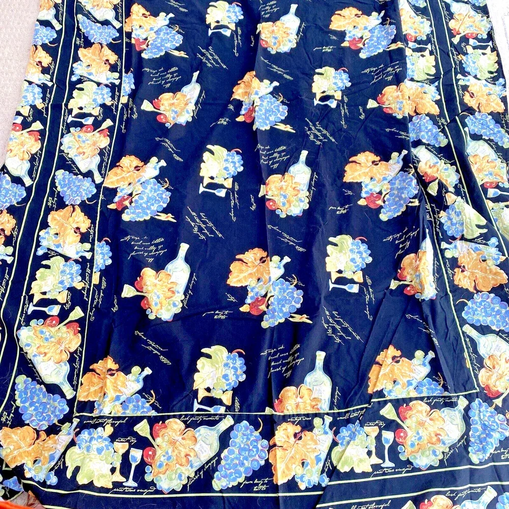 Vintage APRIL CORNELL Tablecloth Black & Multicolor Wine Vineyard Cotton Picnic